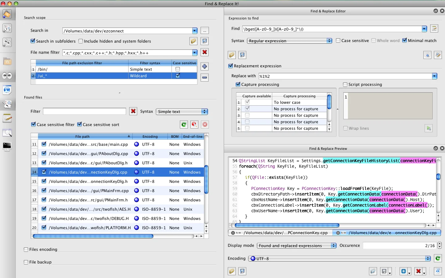 Find & Replace It! on macOS, previewing the matches of a replacement before writing them